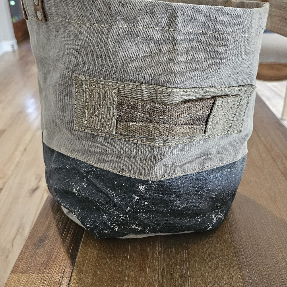 Distressed Canvas Tote with Leather Handles - Picture 3 of 6